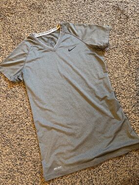 Nike Short Sleeve V-Neck Dri-FIT Tee in Gray